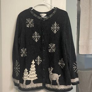 CJ Banks Grey and Cream Christmas Knit Cardigan